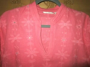 Tweeds Coral Pink Long Sleeve Linen Blend Pullover Tunic M - Picture 1 of 6