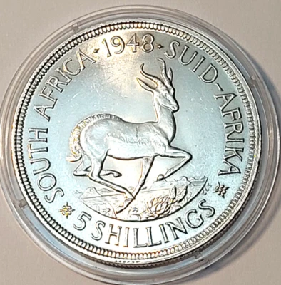 Süd-Afrika 5 Shillings 1948 Springbock Krügerrand Silber stgl. unc. 28,5g Ø39mm - Bild 1 von 2