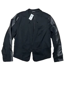 Torrid schwarzer Blazer Jacke Kunstlederbesatz Langarm Gr. 3 = 22/24 neu mit Etikett $ 68,90 - Bild 1 von 13