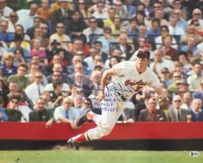 BROOKS ROBINSON SIGNED 16x20 PHOTO + HUGE INSCRIPTION ORIOLES LEGEND BECKETT BAS - Image 1 of 3