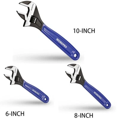 WORKPRO 6"/8"/10" Adjustable Wrench Wide Jaw Wrench Black Oxide Metric SAE Scale - Image 1 of 4