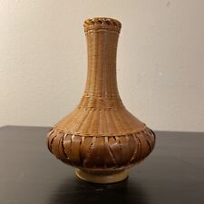 Vintage wooden woven bud vase ceramic insert boho 
