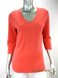 DEBBIE MORGAN SZ M 100% Acrylic Bright Peach-Orange Fitted Soft Pullover Sweater - Picture 1 of 14