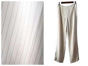 Carlisle Womens Sz 8 Ivory Pinstripes Zip Lined Straight Career Dress Pants Flaw - Picture 1 of 12
