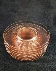 Vintage Set 8 Pink Depression 8 Inch Glass Plates, Petal Design/ Plain Center - Picture 1 of 4