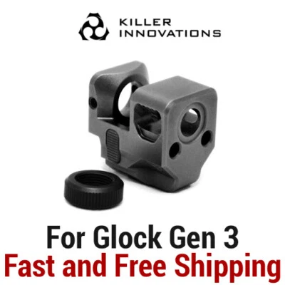 Killer Innovations Comp /Compensator /Muzzle Brake for 9mm Gen3 Glock (Grey)