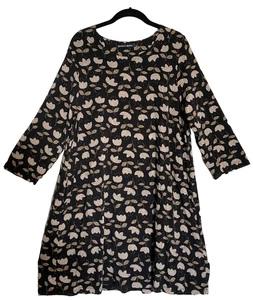 GUDRUN SJODEN Floral Print Lyocell Lagenlook Tunic Dress Pockets Black & White M - Picture 1 of 14