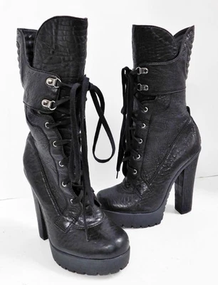 Vera Wang Heidi Botas Lavanda Botín Tacón Combate Cuero Negro talla 8 Foto 1 de 4