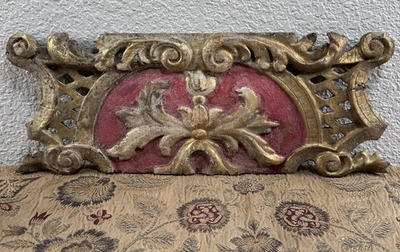 Antiguo panel de enredaderas florales arquitectónicas barrocas de madera dorada tallada siglo XVIII francés Foto 1 de 4