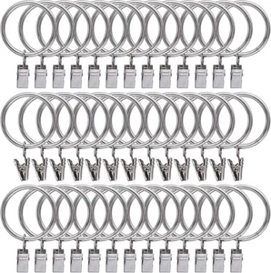 44 Pack Curtain Rings with Clips Hooks, Silver Drapery 1.5''-44Pack,  - Picture 1 of 7
