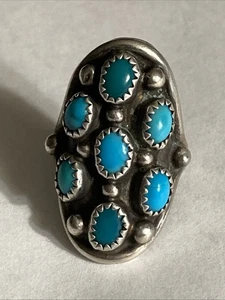 Navajo Ring Sterlingsilber natürlicher blauer Türkis signiert L Henderson Gr. 6,75 - Bild 1 von 8
