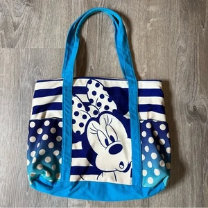 Disney Minnie Mouse Blue and White Polka Dots Canvas Tote with Handles - Picture 1 of 6