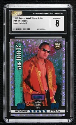 2017 Topps WWE Slam Attax 10th Edition Icon Holofoil The Rock #41 CGC 8 - Image 1 of 2