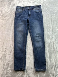 Kenneth Cole Straight Tapered Jeans Mens Sz 32x32 Blue Whiskered Faded Guys Pant - Picture 1 of 14