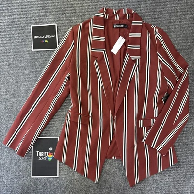 New York Company 7th Avenue Striped Blazer Size 6 Red Black White Parisian Chic - Image 1 of 4
