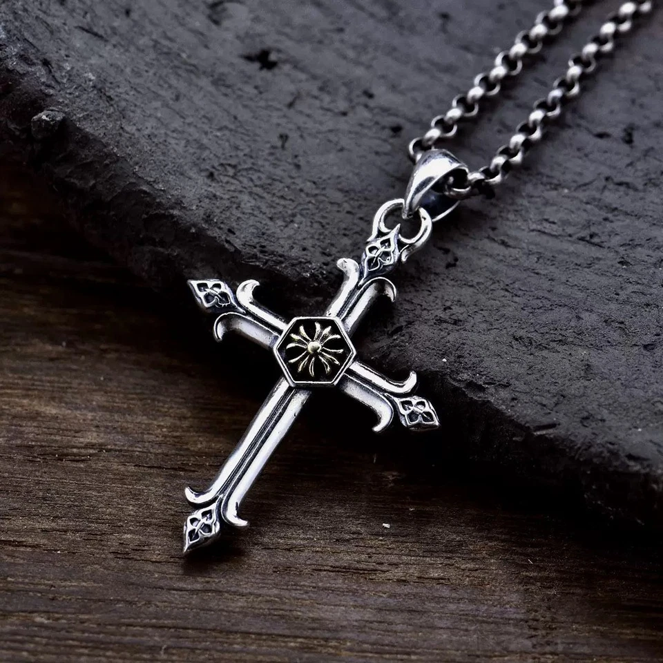 Colgante Cruz Acampanada Plata de Ley 925 Sólida Joyería Gótica Victoriana  Foto 1 de 4
