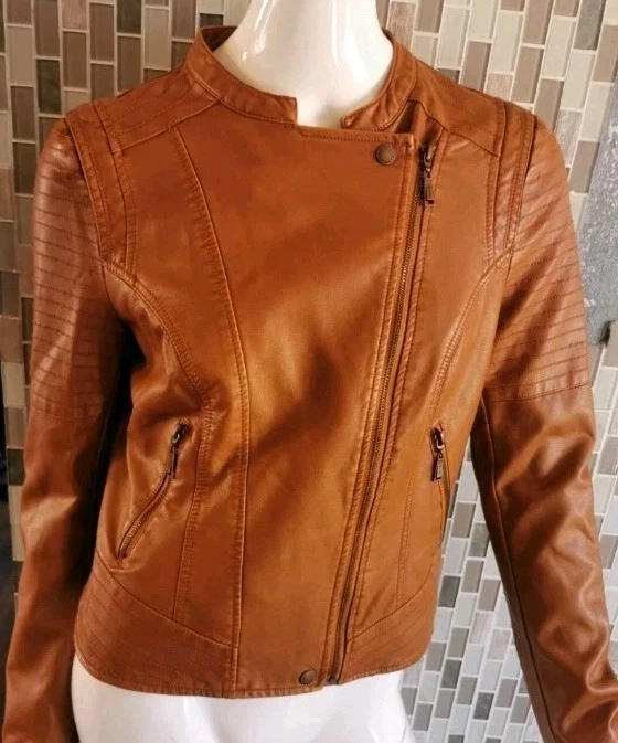 Chaqueta Jou Jou Imitación Cuero Moto Nogal Marrón Vegano Motociclista Talla Junior 1X Cálida Otoño Foto 1 de 4