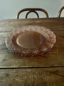 Set Of 4 Vintage Kig Indonesia Pink Depression Glass Harvest Grape 10 Inch Plate - Picture 1 of 8