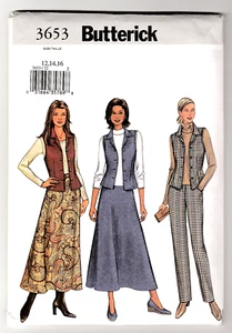 Butterick 3653 gefütterte Weste-ausgestellter Rock-Hose 12-14-16 einfaches Schnittmuster UNGESCHNITTEN - Bild 1 von 2