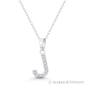 Anfangsbuchstabe J Zirkonia CZ Kristall Anhänger 0,925 Sterling Silber Halskette - Bild 1 von 1