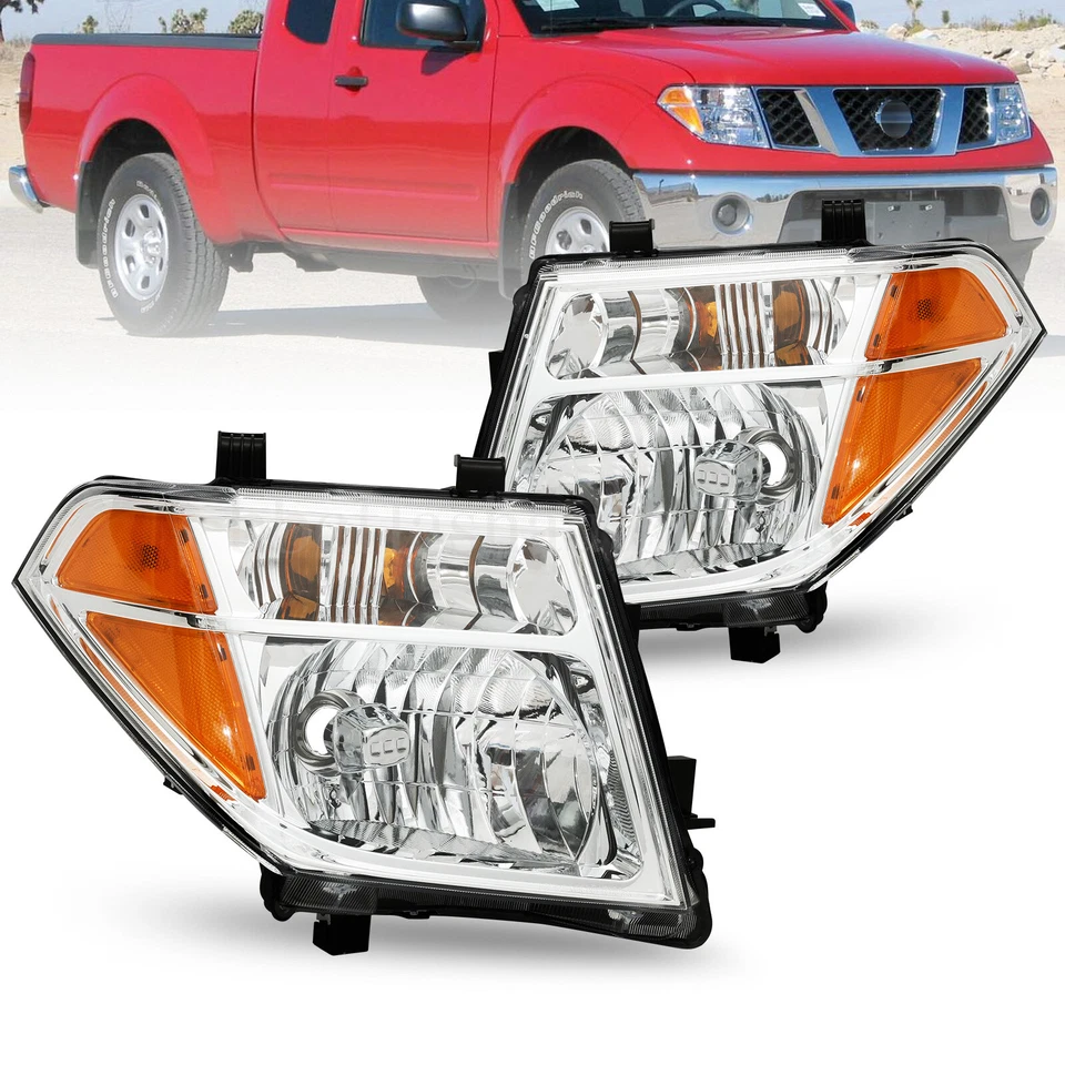 For 2005-2008 Nissan Frontier Pair Chrome Headlights 05-07 Pathfinder Headlamps - Image 1 of 4