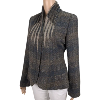 Blazer Elie Tahari Tweed Mujer Lana Seda Abotonado Lujo Pequeño Foto 1 de 4