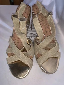 Merona GOLD STRAP JUTE/CORK WEDGE SANDALS~Size 8.5 Heels*Shoes - Picture 1 of 6