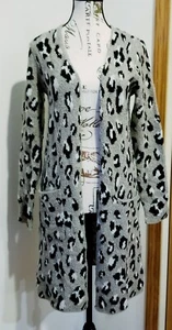 Nine West Oversized Beige Gray Animal Print Open Cardigan Duster Sweater Xsmall - Picture 1 of 8