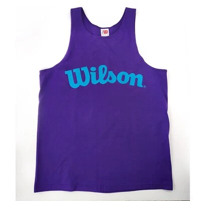 Vintage 90s WILSON Graphic Purple Tank Top Logo Cotton Sleeveless Athletic XL - Image 1 of 4