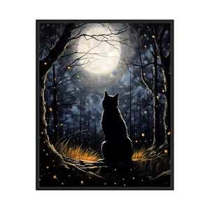 Black Cat in the Moonlight Haunted Photo Art Print Poster Wall Art Painting - Picture 1 of 7