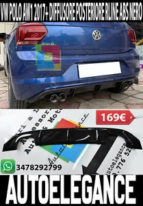 VW Polo AW1 MK6 2017 +Difusor ABS R-Line Abajo Parachoques Trasero Negro Pulido - Imagen 1 de 12