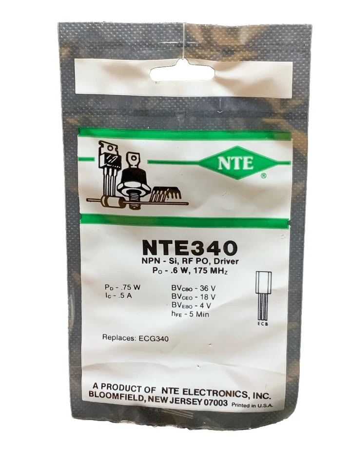 NTE340 NPN - Si, RF PO, Driver Po - .6W, 175 MHz ECG340 - Image 1 of 1