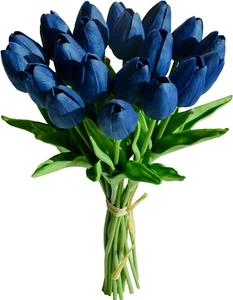 20Pcs Navy Blue Flowers Artificial Tulip Silk Fake Flowers 13.5" for New Year Sp - Picture 1 of 12