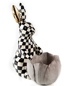 MACKENZIE CHILDS Courtly Check Bunny Flower Pot - Picture 1 of 2