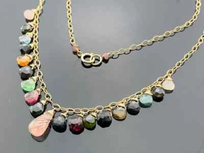 Colar folheado a ouro 14K com turmalina melancia presente - Imagem 1 de 4