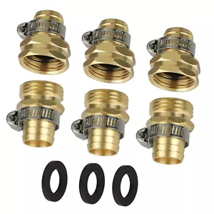 3/4" Garden Brass Mender End Quick Repair Kit Water Hose Male Female Connector - Picture 1 of 8