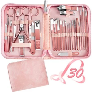 30 Pcs Stainless Steel Nail Clippers Manicure Pedicure Kit with Travel Case - Picture 1 of 8