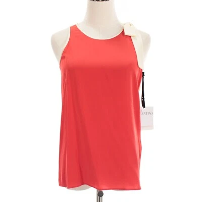 Blusa roja Valentino nueva con etiquetas sin mangas con lazo talla 40 EE. UU. 4 rojo coral/marfil 100 % seda Foto 1 de 4