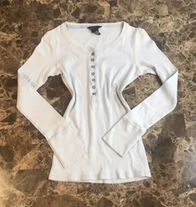 Camicia vintage manica lunga blu Henley Bella Swan Elena Gilbert Y2K X-Small/S HTF - Foto 1 di 10