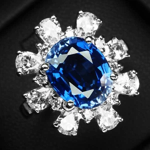 Delicate Royal Blue Sapphire 4.02Ct 925 Sterling Silver White Gold Plated Rings - Picture 1 of 8