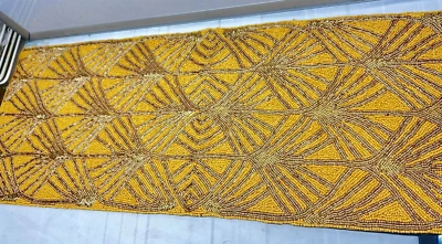 Yellow Gold Beaded Table Runner India New NWT 13" x 36" - Image 1 of 4