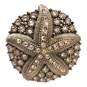 Edgar Berebi Seaside Cabinet Starfish Knob 2" Swarovski Crystal Silver Nautical - Picture 1 of 5