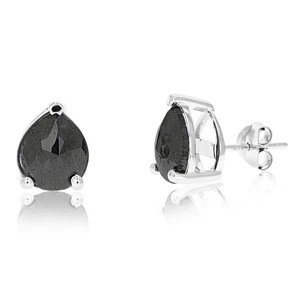 4 ct Black Diamond Stud Earrings for Women Pear Shape .925 Sterling Silver Prong - Picture 1 of 6