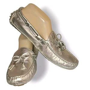 Cole Haan Silver Leather Driving, Boat Shoes, Loafers, Ballet, Flats Womens Sz 9 - Picture 1 of 12