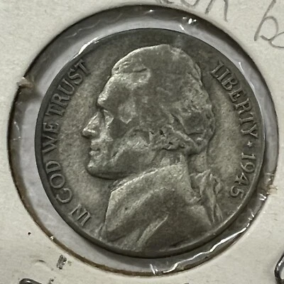 ERROR 1945 P NICKEL SILVER WITH HUGE DIE GOUGE ON REVERSE WWII - Image 1 of 2