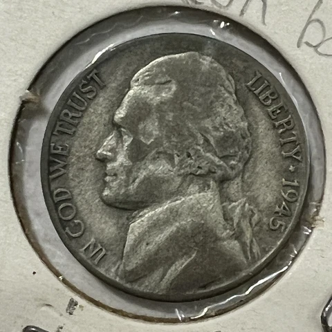 ERROR 1945 P NICKEL SILVER WITH HUGE DIE GOUGE ON REVERSE WWII Cover