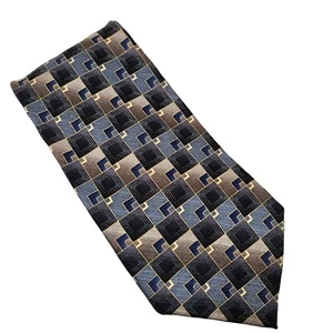 Dockers Mens Geometric Checkered Silk Tie Navy & Brown Korea Vintage Dressy - Picture 1 of 7