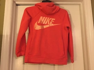 Nike Hoodie Sweatshirt Size Youth Large Girls Salmon Polka Dots - Picture 1 of 12