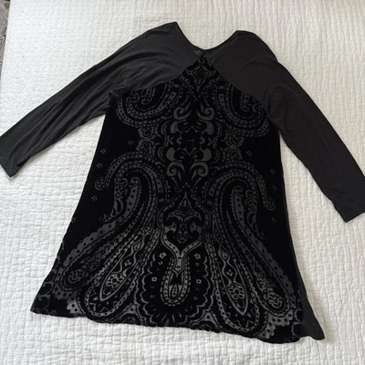 Love Johnny Was 长袖 XL 天鹅绒丝绸佩斯利背部流动波西米亚超大 — 第 1/4 张图片