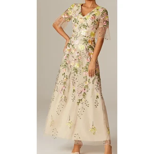 AW BRIDAL 4 S Cream Carole Floral Embroidered Formal Party Maxi Dress NEW B23 - Picture 1 of 8